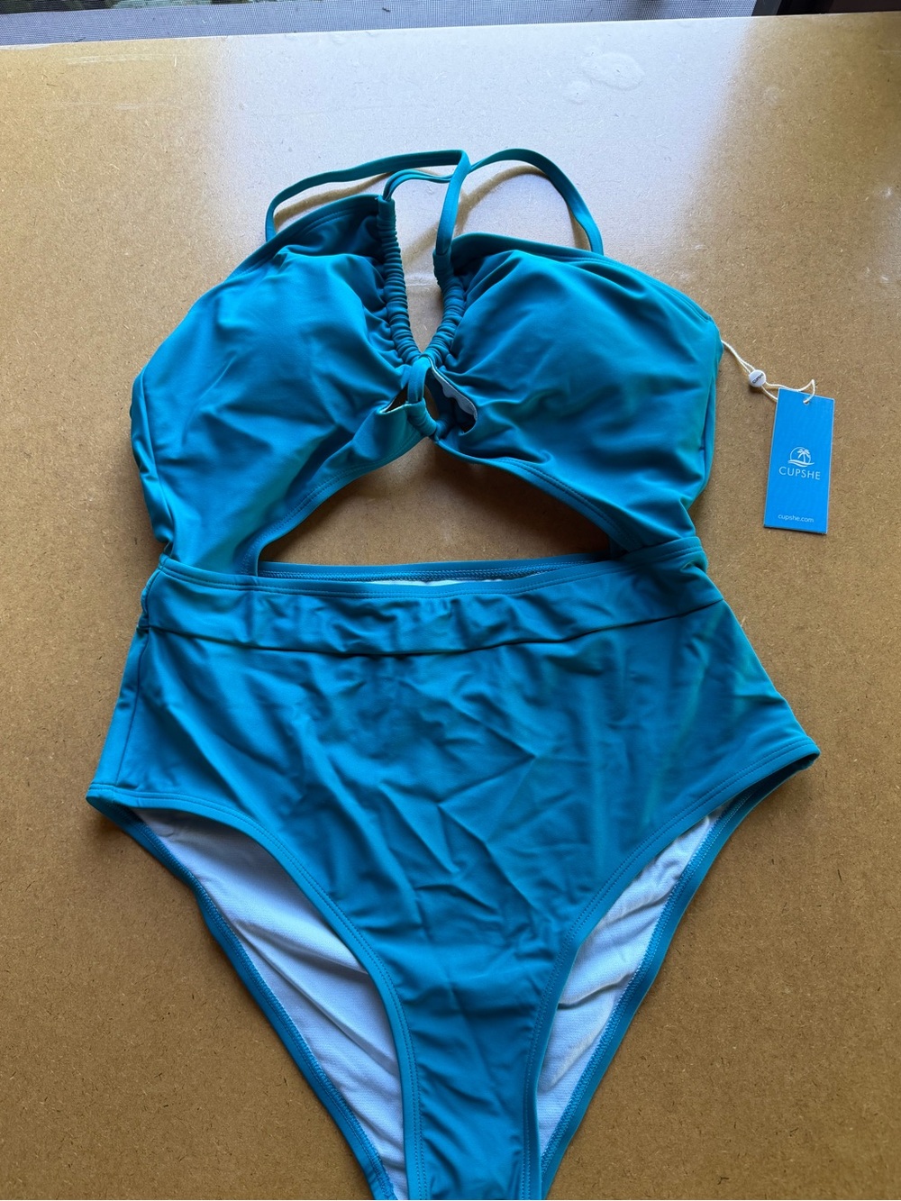 Cupshe NEW Women's One Piece Teal Cutout Criss Cross Halter Swim Suit Size M